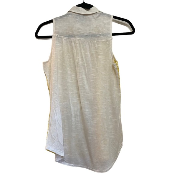 Lucky Brand Vivienne White & Yellow Sleeveless Collared Top size S NWT - Picture 2 of 8